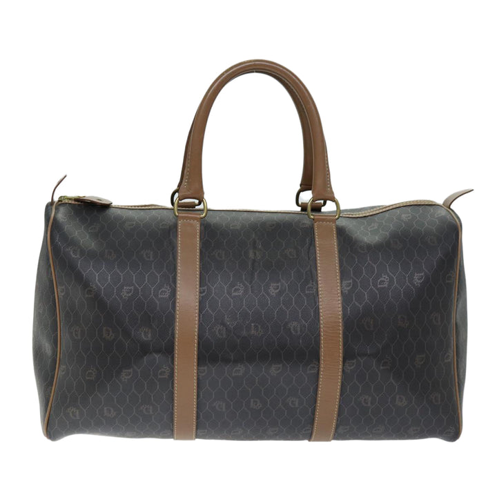 CHRISTIAN Top quality Dior Honeycomb Canvas Boston Bag PVC Leather Black Auth 74187