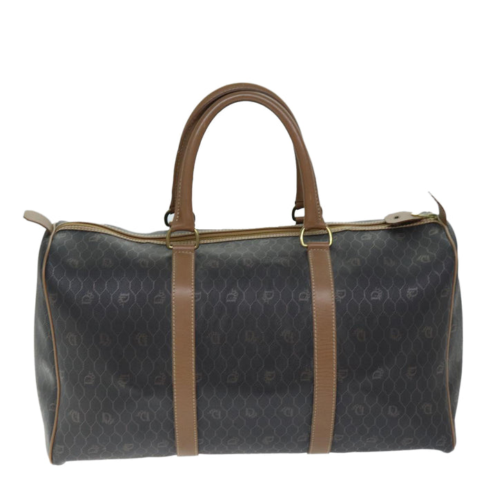 CHRISTIAN Top quality Dior Honeycomb Canvas Boston Bag PVC Leather Black Auth 74187