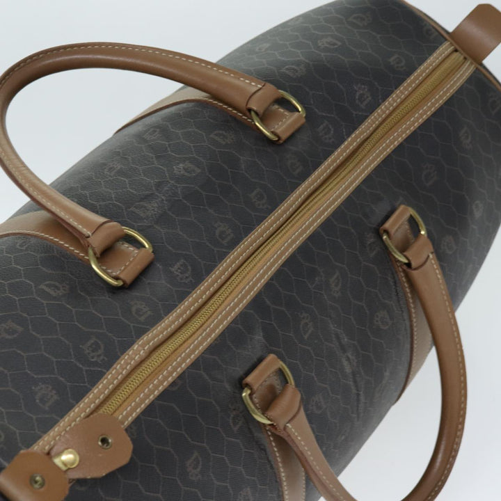 CHRISTIAN Top quality Dior Honeycomb Canvas Boston Bag PVC Leather Black Auth 74187
