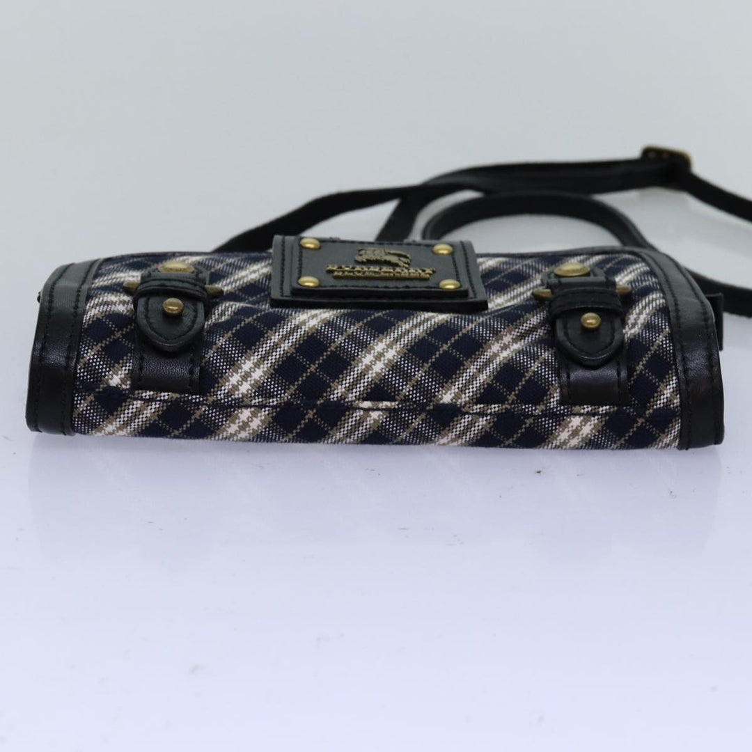 BURBERRY Nova Check Blue Label Shoulder Wallet Canvas Navy Auth 74253