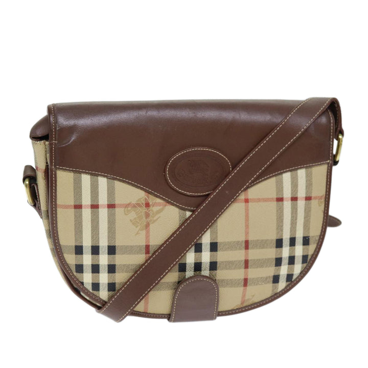 BurberrySs Nova Check Shoulder Bag PVC Leather Beige Auth 74258