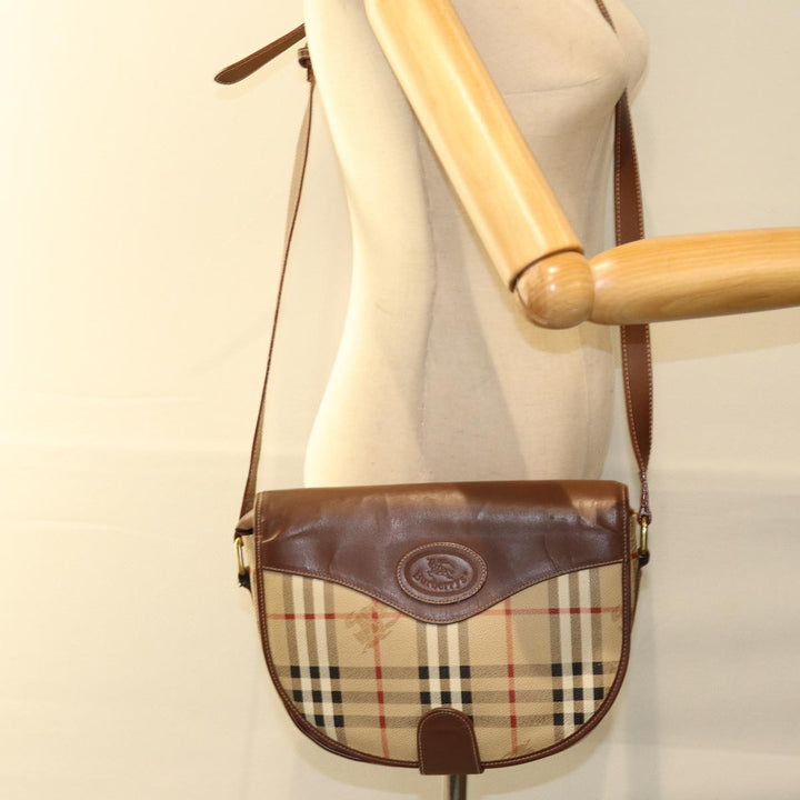 BurberrySs Nova Check Shoulder Bag PVC Leather Beige Auth 74258