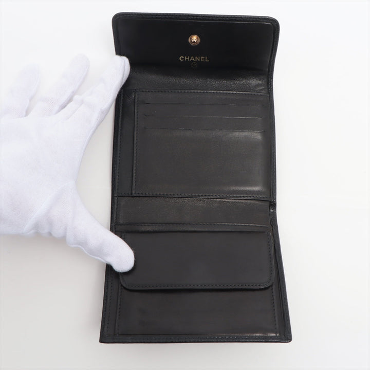 Top Quality Chanel Coco Caviar S Compact Wallet Black Gold  8th