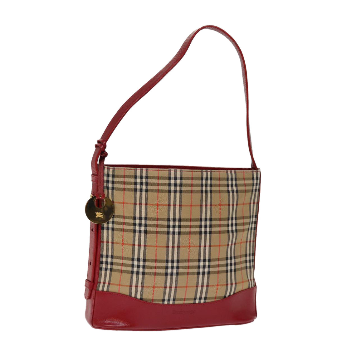 BurberrySs Nova Check Shoulder Bag Canvas Beige Red Auth 74385