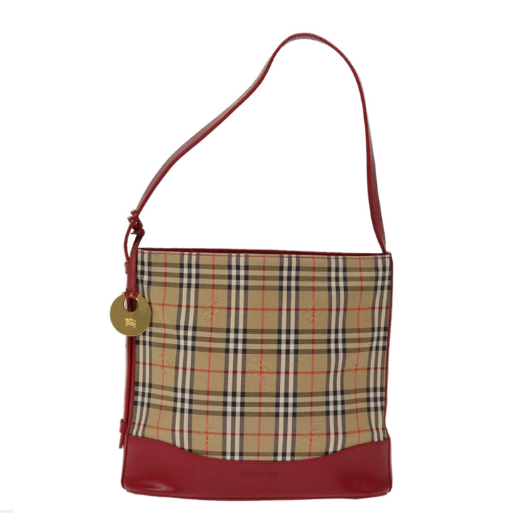 BurberrySs Nova Check Shoulder Bag Canvas Beige Red Auth 74385