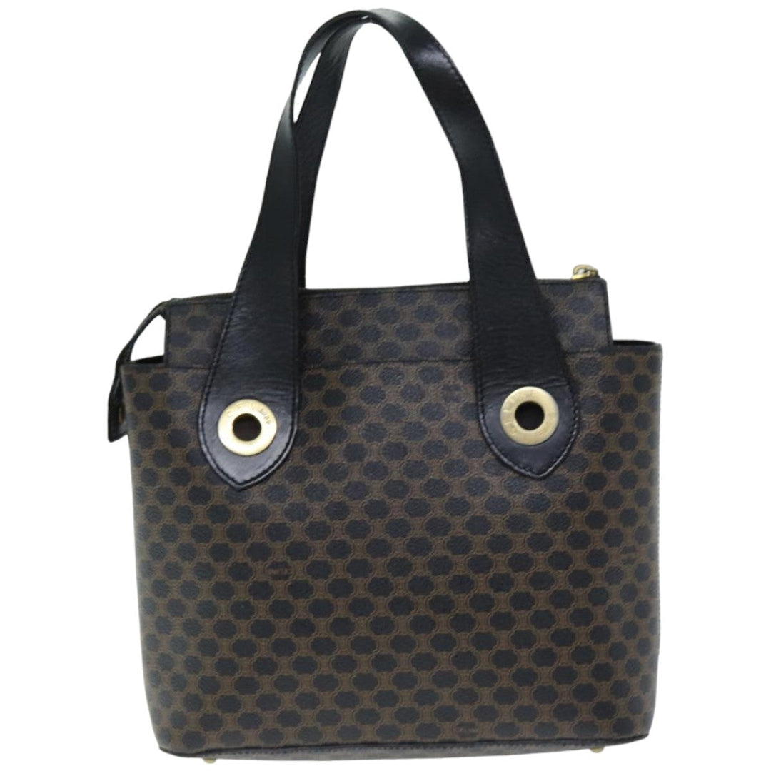 Celine Macadam Canvas Hand Bag PVC Black Auth 74390