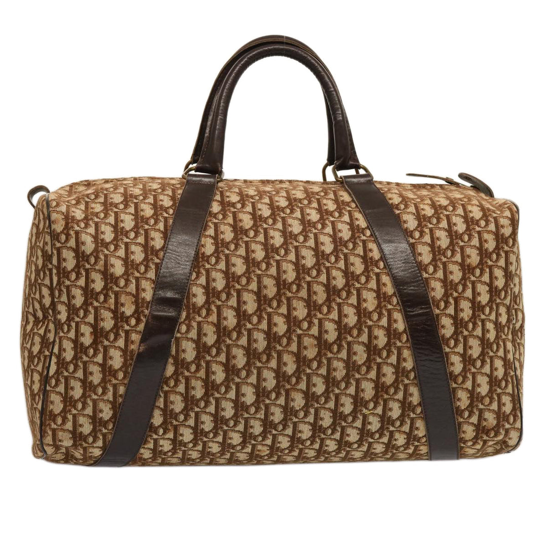 CHRISTIAN Dior Trotter Canvas Boston Bag Beige Auth 74399