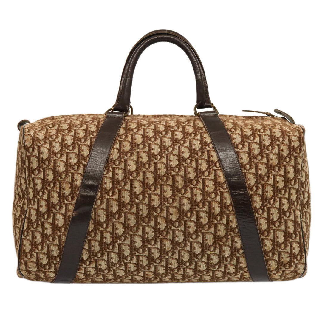 CHRISTIAN Dior Trotter Canvas Boston Bag Beige Auth 74399