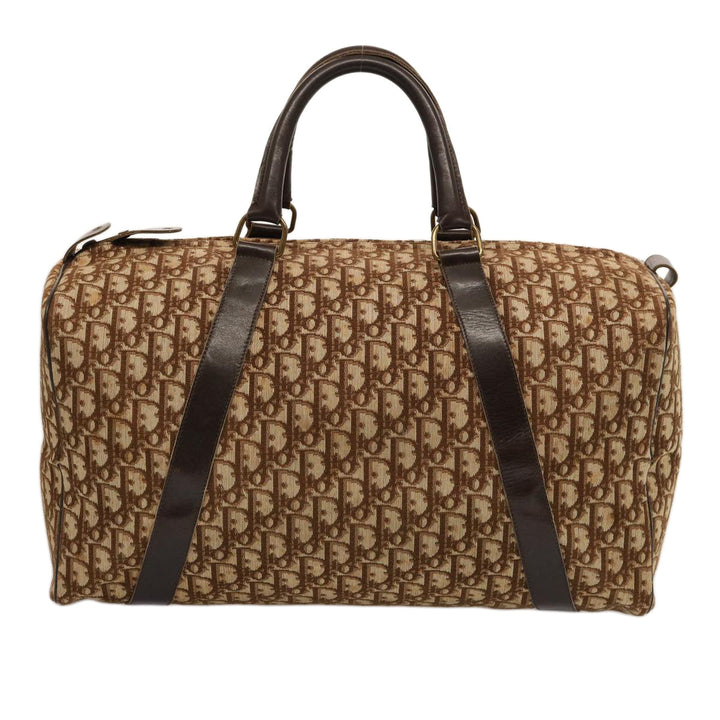 CHRISTIAN Dior Trotter Canvas Boston Bag Beige Auth 74399