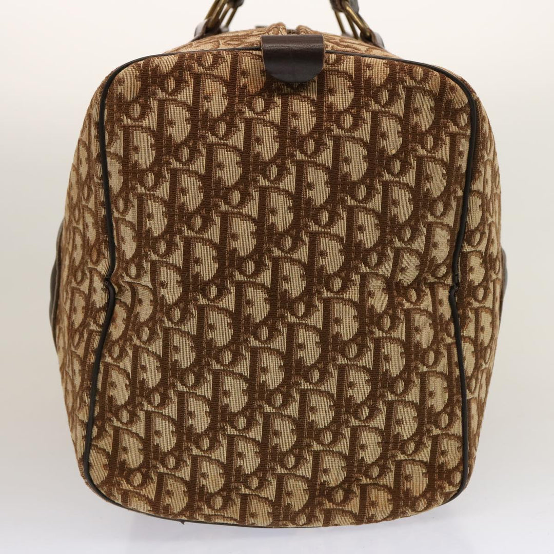 CHRISTIAN Dior Trotter Canvas Boston Bag Beige Auth 74399