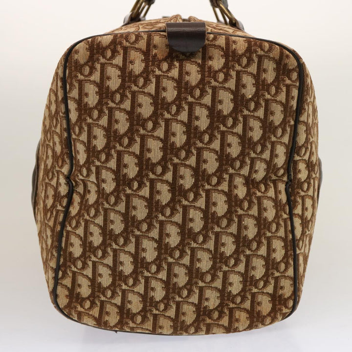 CHRISTIAN Dior Trotter Canvas Boston Bag Beige Auth 74399