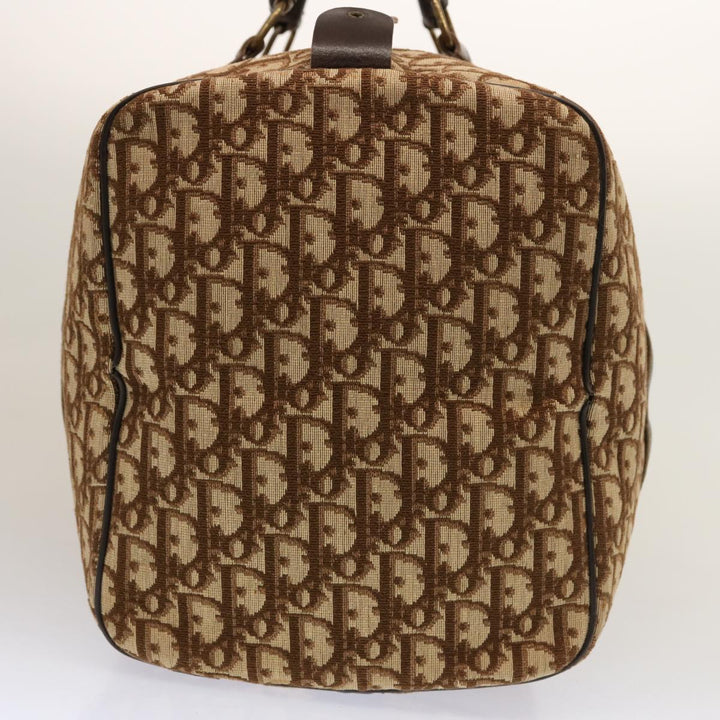 CHRISTIAN Dior Trotter Canvas Boston Bag Beige Auth 74399