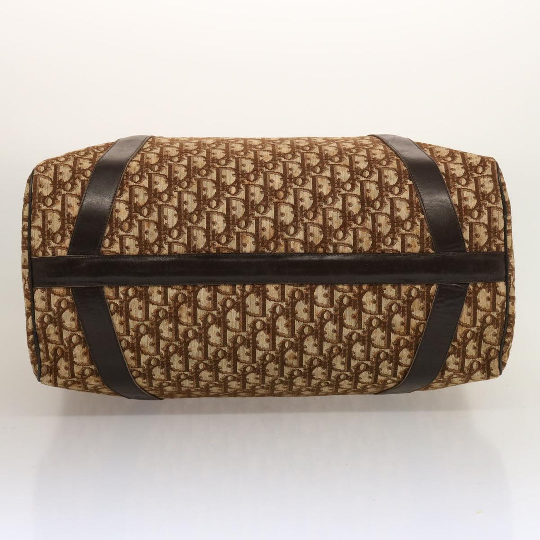 CHRISTIAN Dior Trotter Canvas Boston Bag Beige Auth 74399