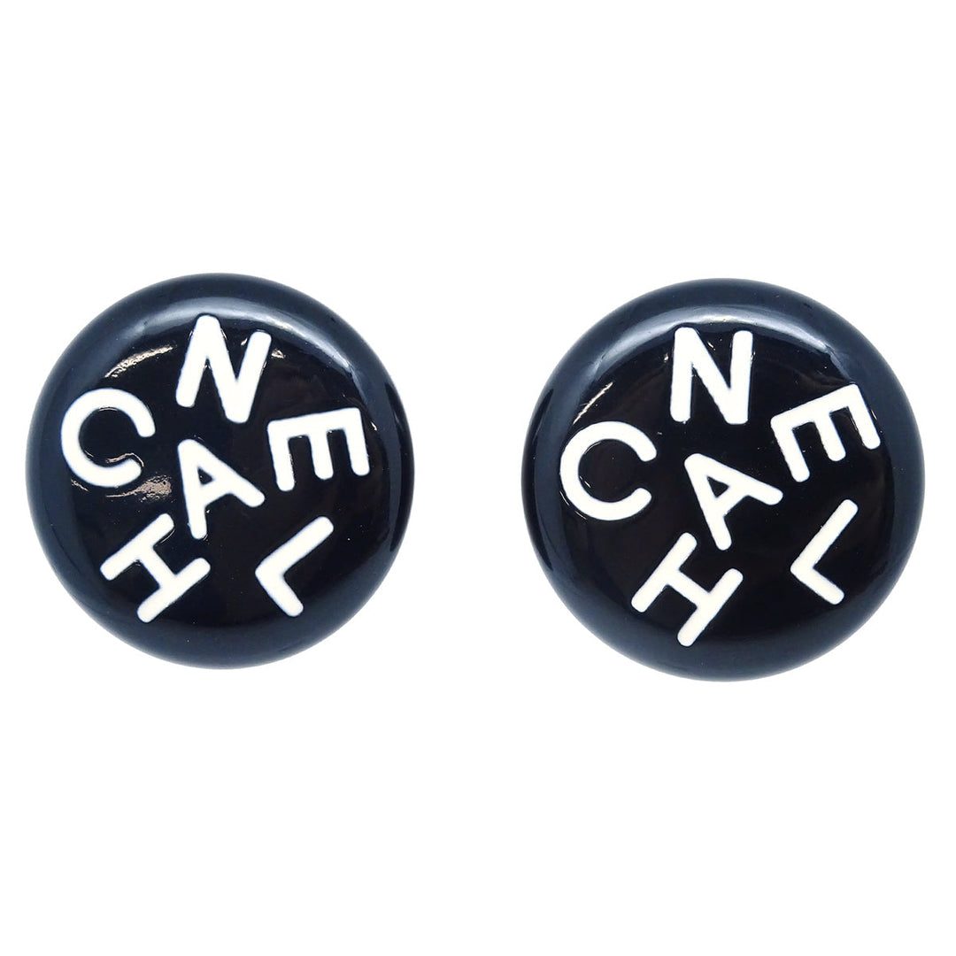 Top Quality Chanel Button Earrings Clip-On Black Gold 95A