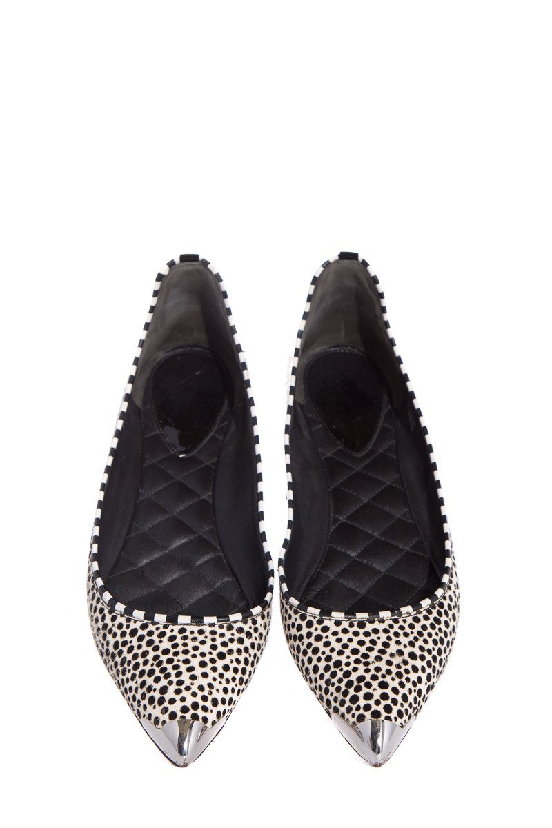 Brian Atwood Black & White Polka Dot Pointed-Toe Flats SZ 7.5