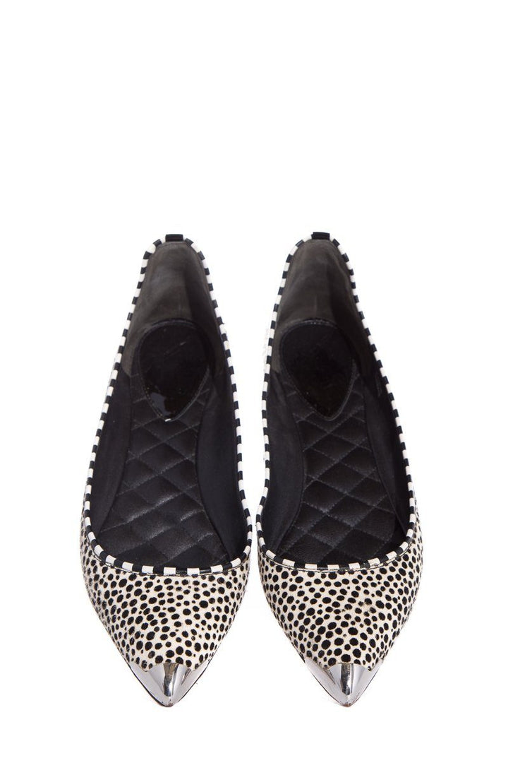 Brian Atwood Black & White Polka Dot Pointed-Toe Flats SZ 7.5