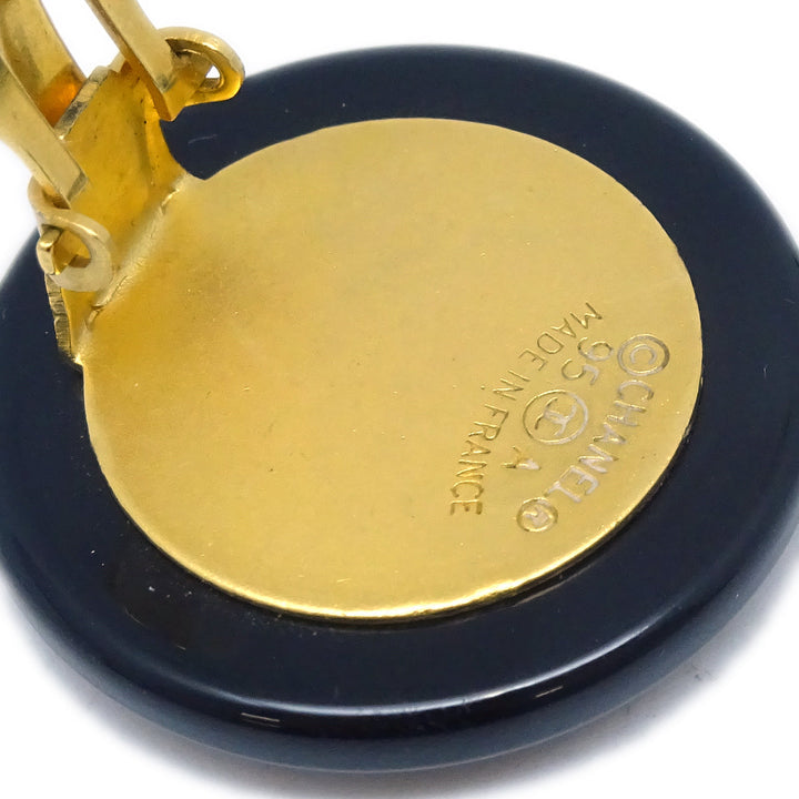 Top Quality Chanel Button Earrings Clip-On Black Gold 95A