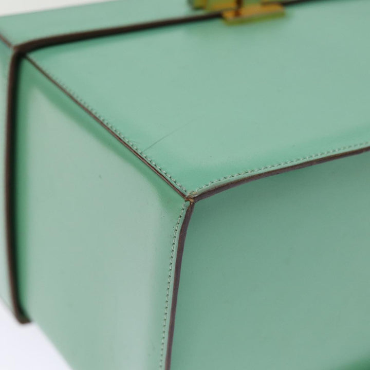 Celine Vanity Cosmetic Pouch Leather Green Auth 74541