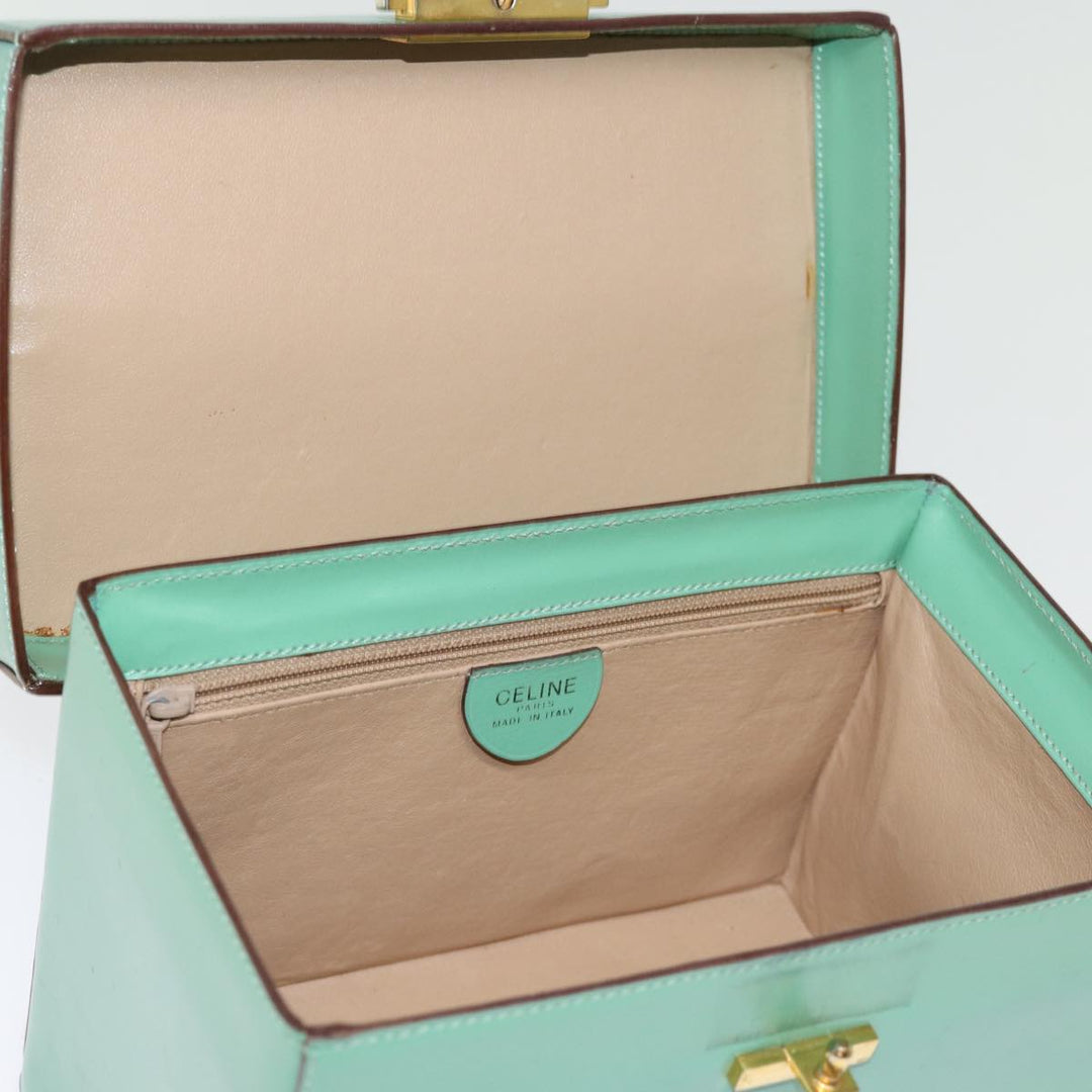 Celine Vanity Cosmetic Pouch Leather Green Auth 74541