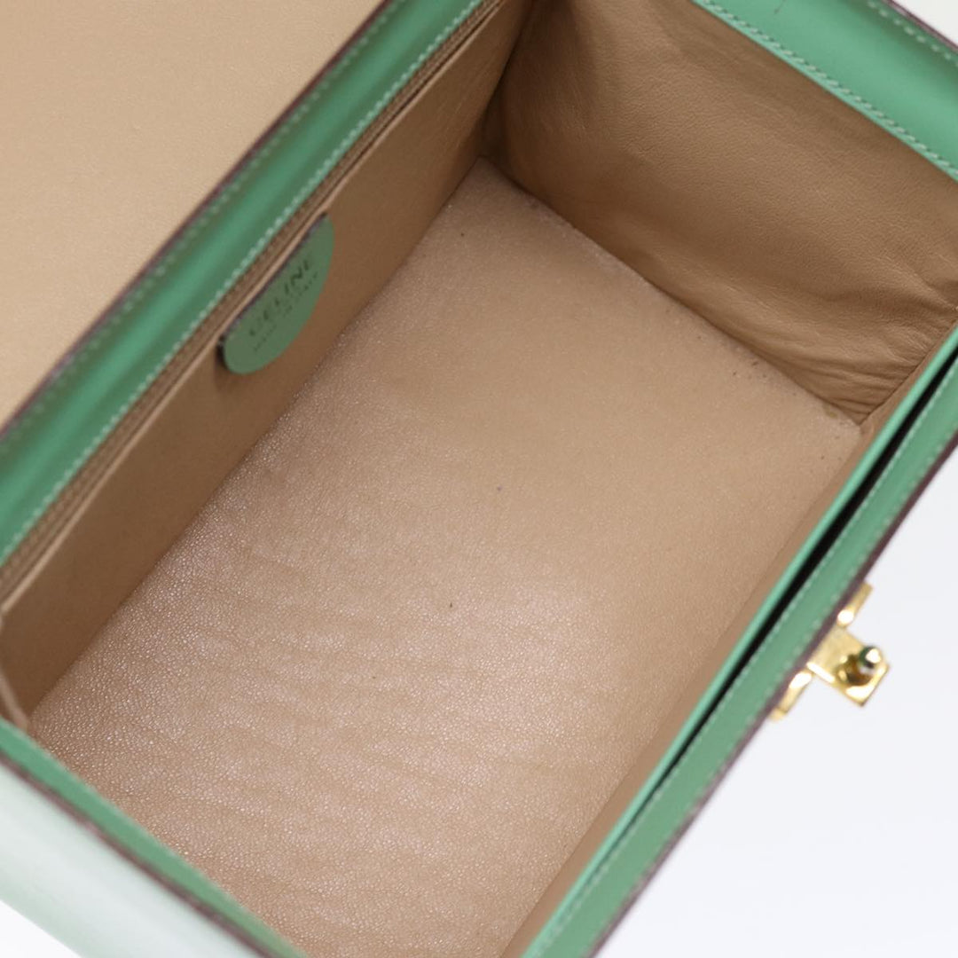 Celine Vanity Cosmetic Pouch Leather Green Auth 74541