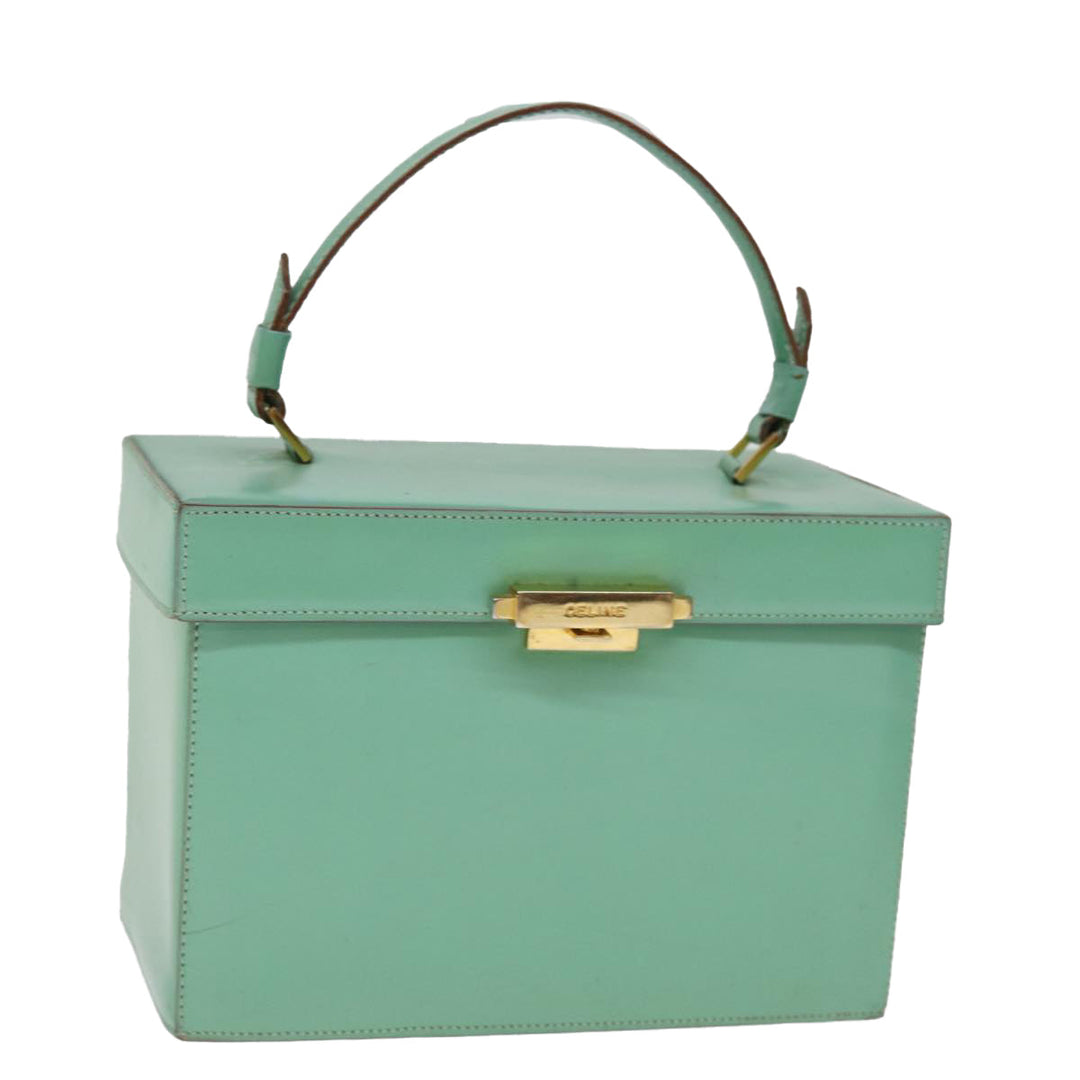 Celine Vanity Cosmetic Pouch Leather Green Auth 74541
