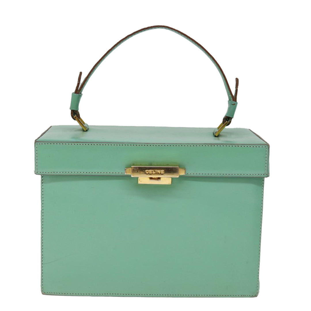 Celine Vanity Cosmetic Pouch Leather Green Auth 74541