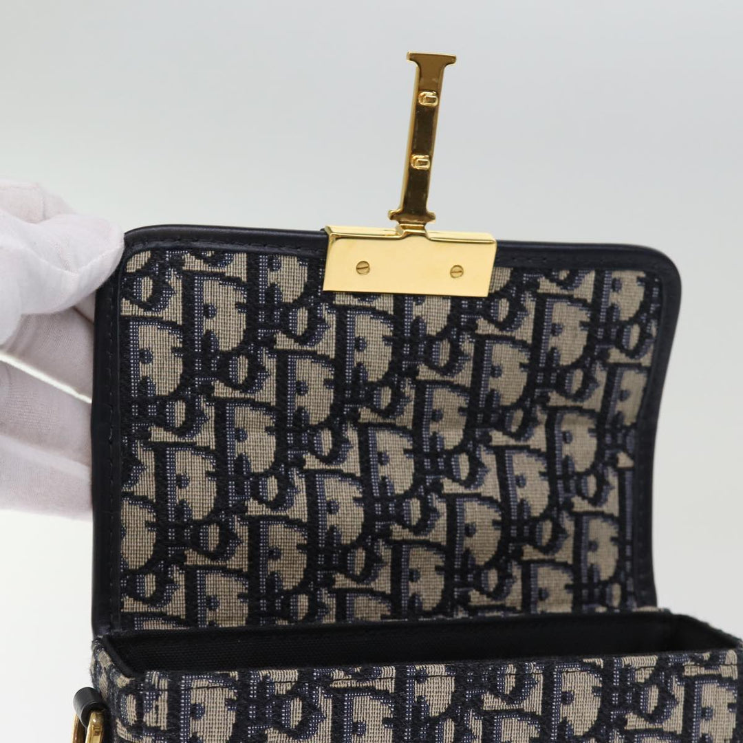 CHRISTIAN Top quality Dior Trotter Canvas Shoulder Bag Navy Auth 74612SA