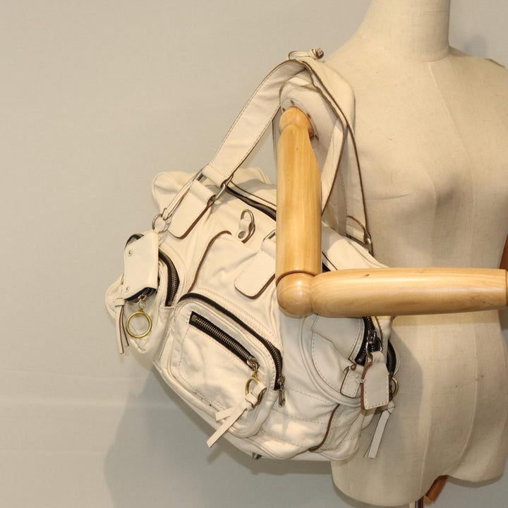 Chloe Hand Bag Leather Cream 74645