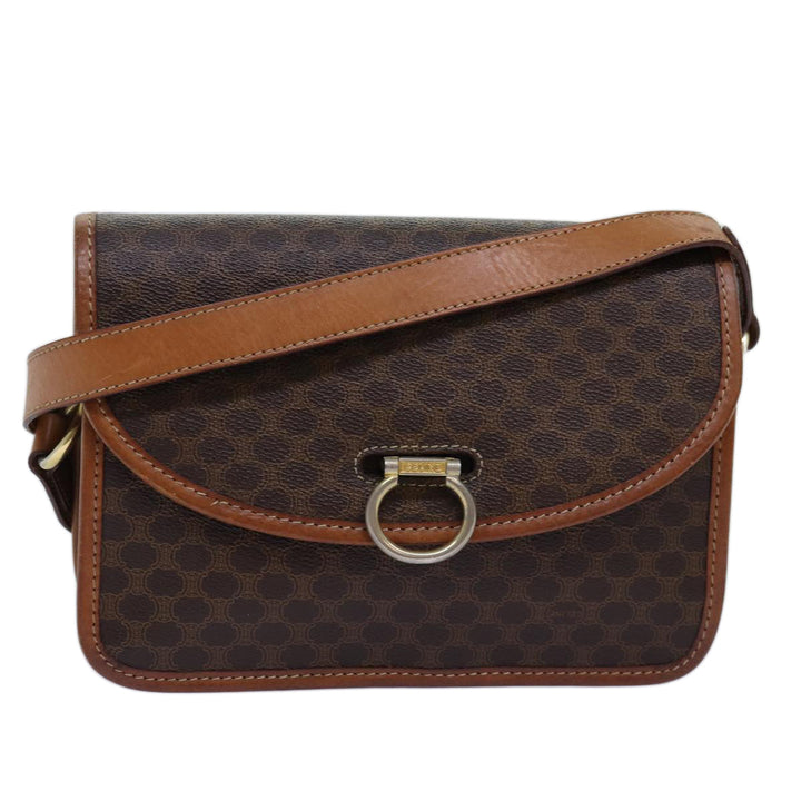 Celine Macadam Canvas Shoulder Bag PVC Brown  74680