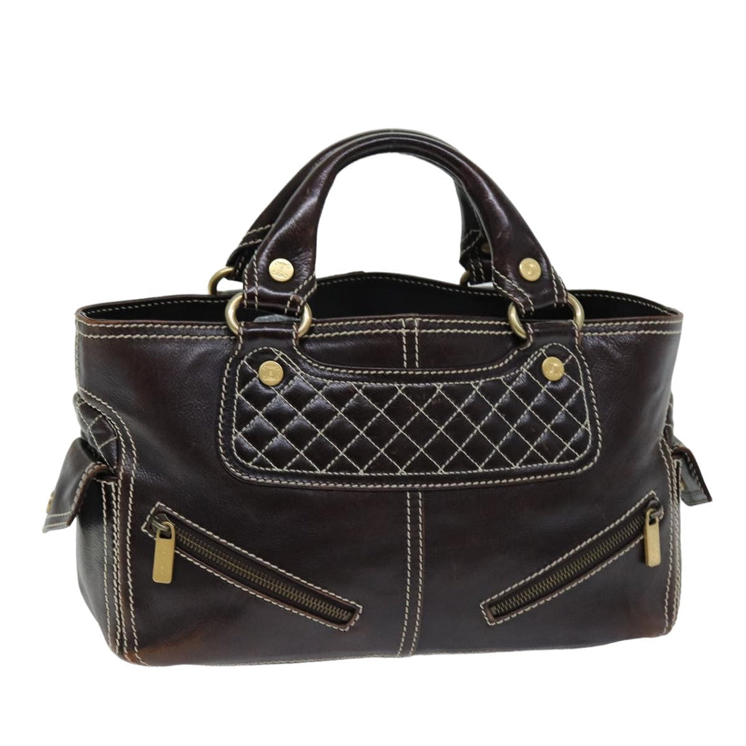 Celine Hand Bag Leather Brown  74692