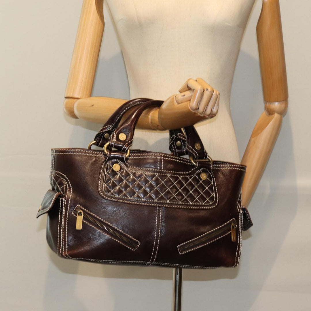 Celine Hand Bag Leather Brown  74692