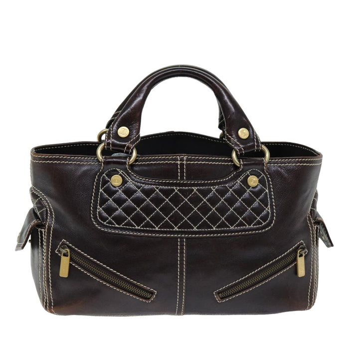 Celine Hand Bag Leather Brown  74692