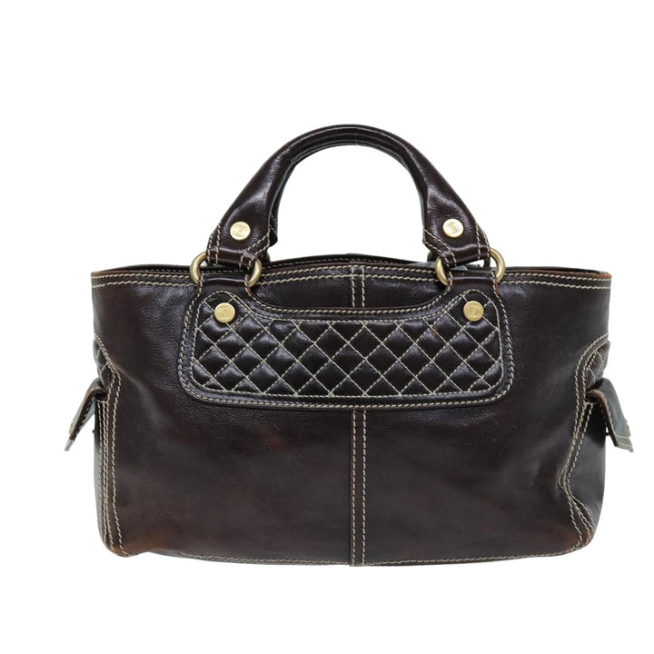 Celine Hand Bag Leather Brown  74692