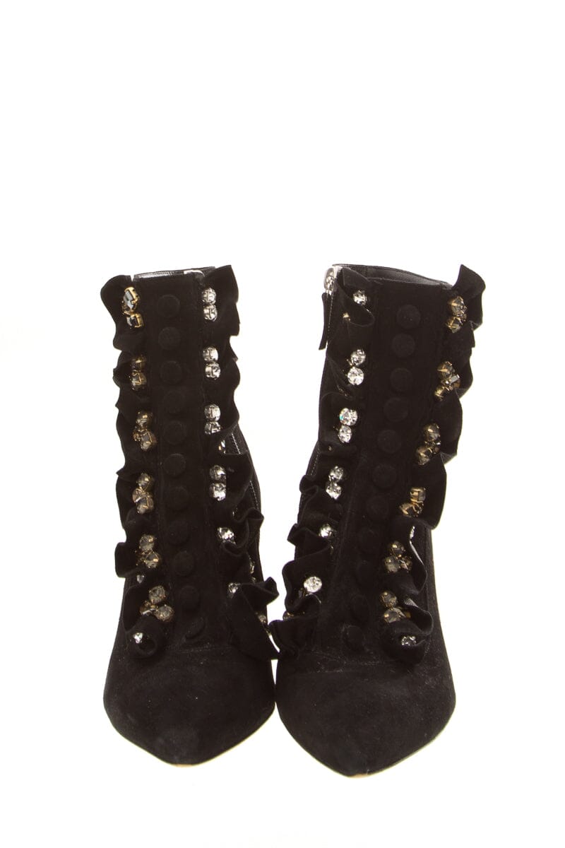 Gedebe Black & Crystal Ruffle Detail Boots SZ 39