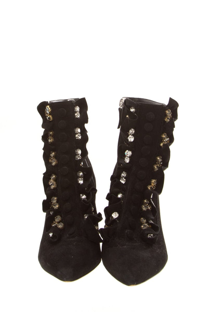 Gedebe Black & Crystal Ruffle Detail Boots SZ 39