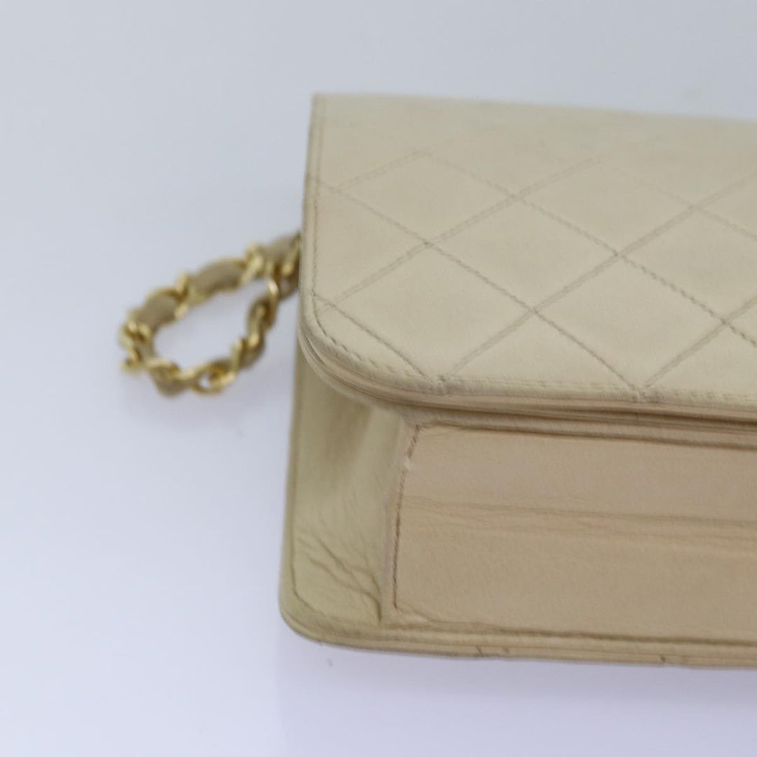 Chanel Chain Shoulder Bag Lamb Skin Beige CC Auth 74732A