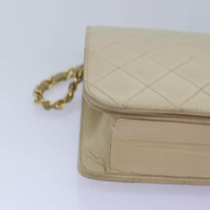 Chanel Chain Shoulder Bag Lamb Skin Beige CC Auth 74732A