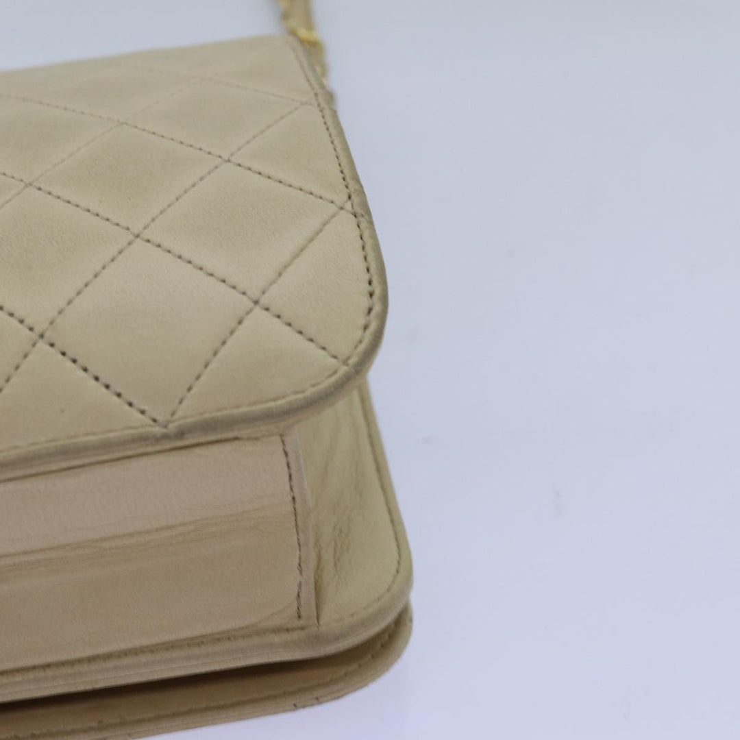 Chanel Chain Shoulder Bag Lamb Skin Beige CC Auth 74732A