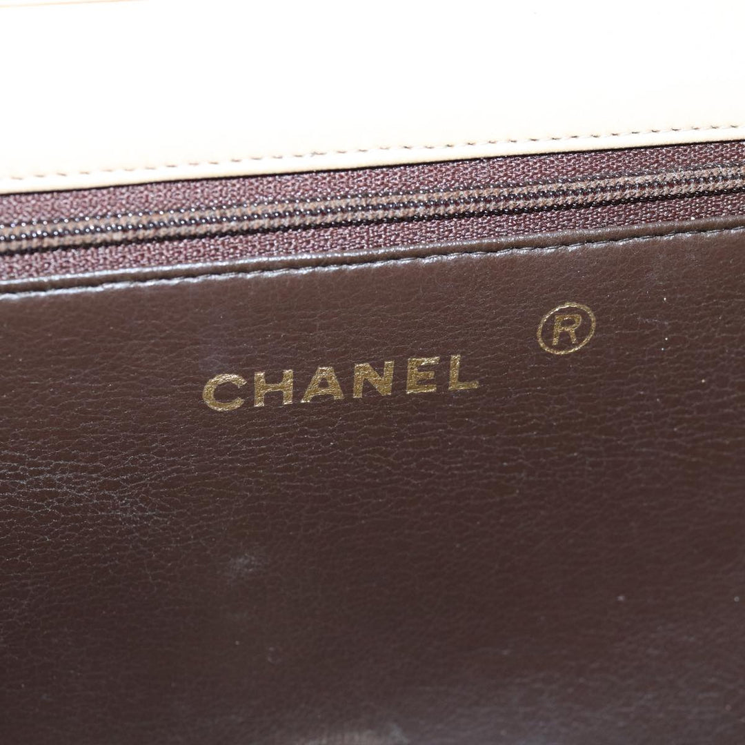 Chanel Chain Shoulder Bag Lamb Skin Beige CC Auth 74732A