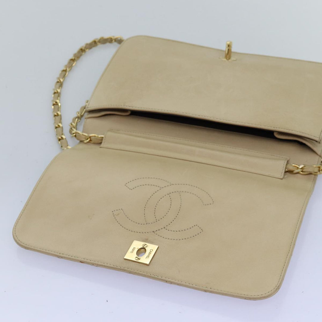Chanel Chain Shoulder Bag Lamb Skin Beige CC Auth 74732A