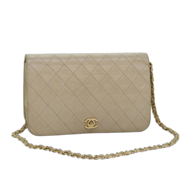 Chanel Chain Shoulder Bag Lamb Skin Beige CC Auth 74732A
