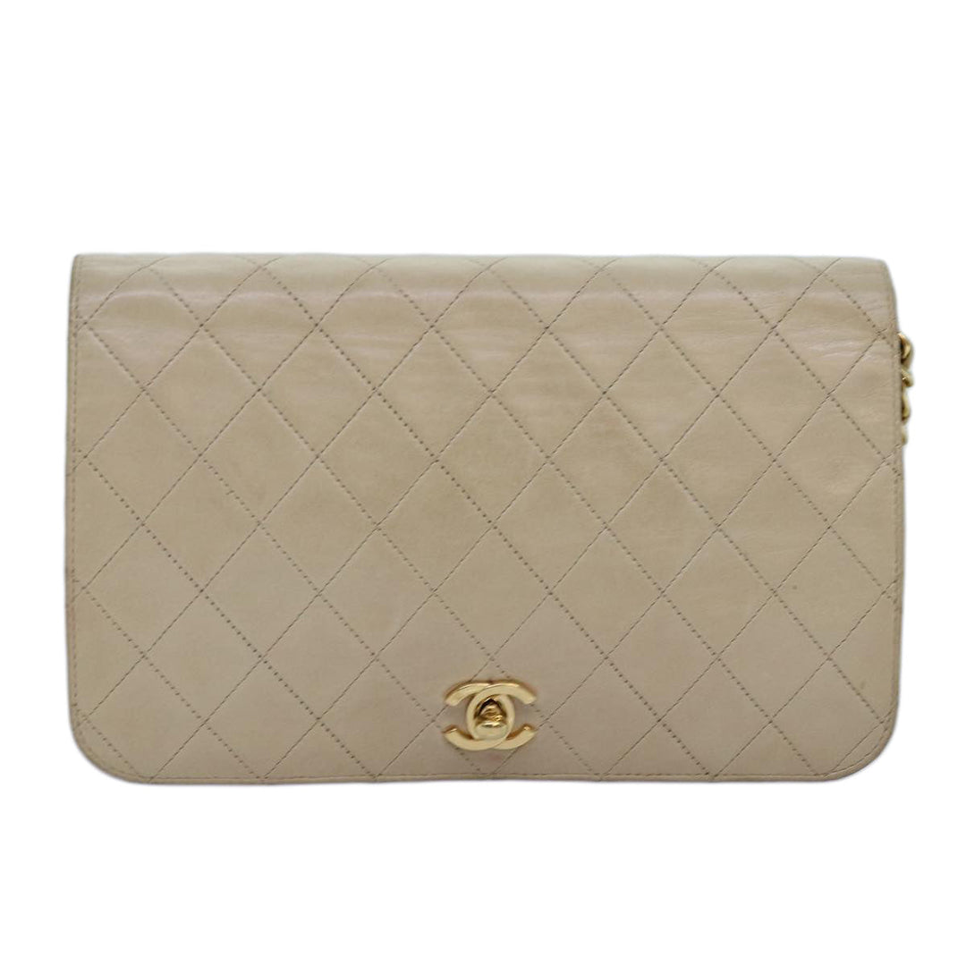 Chanel Chain Shoulder Bag Lamb Skin Beige CC Auth 74732A
