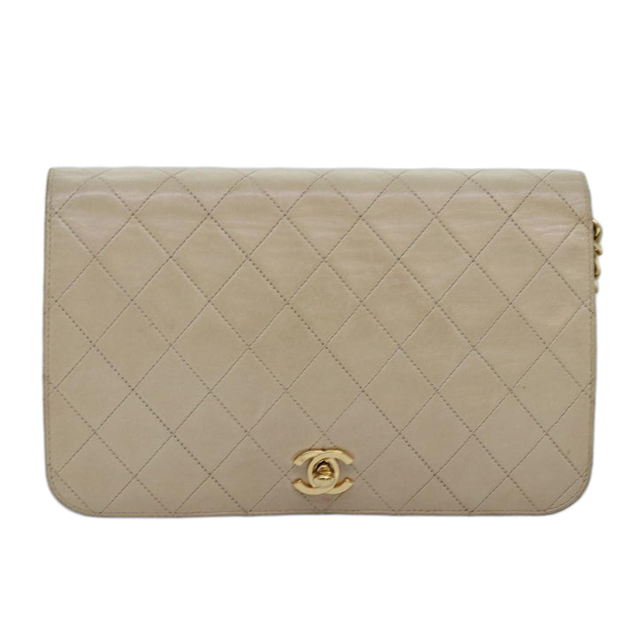Chanel Chain Shoulder Bag Lamb Skin Beige CC Auth 74732A
