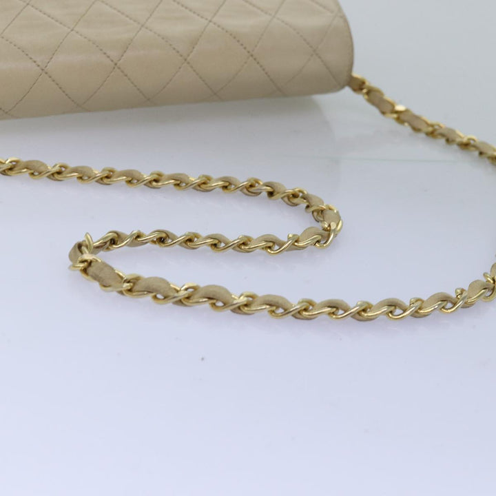 Chanel Chain Shoulder Bag Lamb Skin Beige CC Auth 74732A