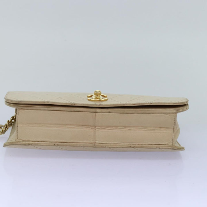 Chanel Chain Shoulder Bag Lamb Skin Beige CC Auth 74732A