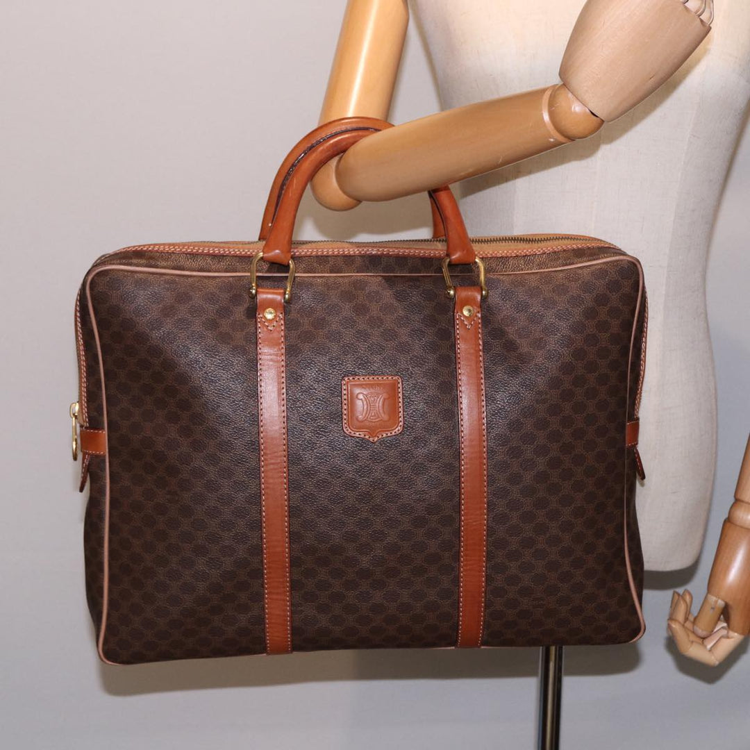Celine Macadam Canvas Hand Bag PVC Leather Brown  74886
