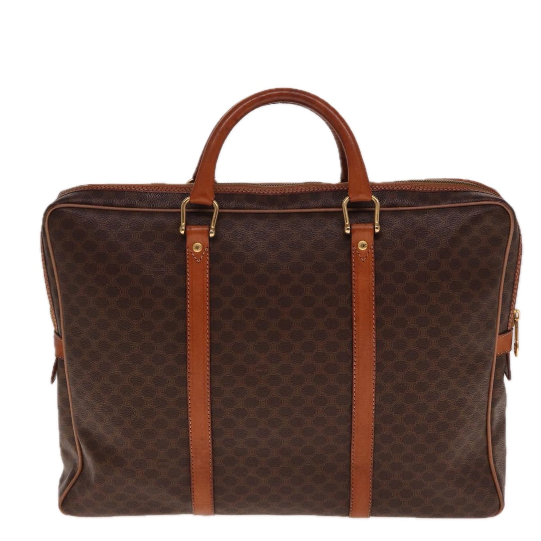 Celine Macadam Canvas Hand Bag PVC Leather Brown  74886
