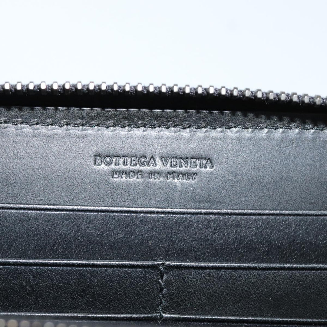 Bottega veneta INTRECCIATO Long Wallet Leather Black Auth 74890