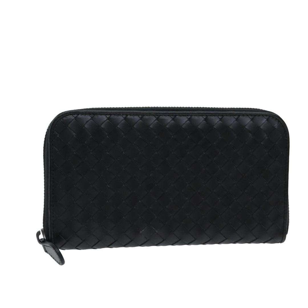 Bottega veneta INTRECCIATO Long Wallet Leather Black Auth 74890
