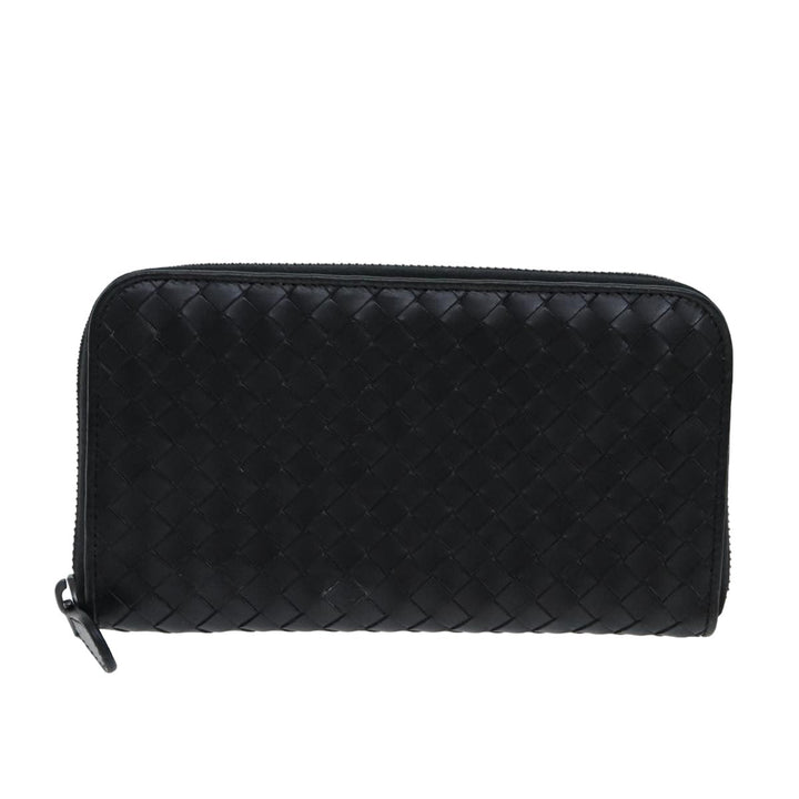 Bottega veneta INTRECCIATO Long Wallet Leather Black Auth 74890